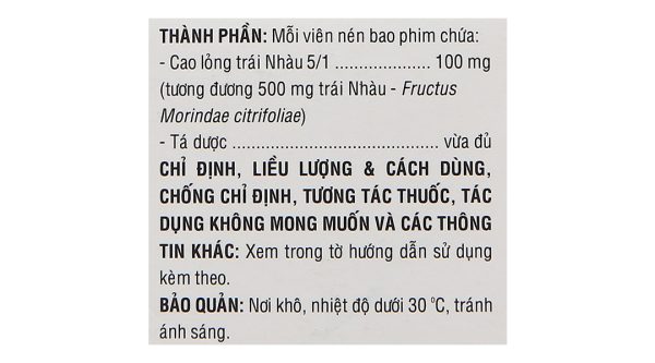 Morinda Citrifolia 100mg trị đau nhức, sưng khớp chai 50 viên