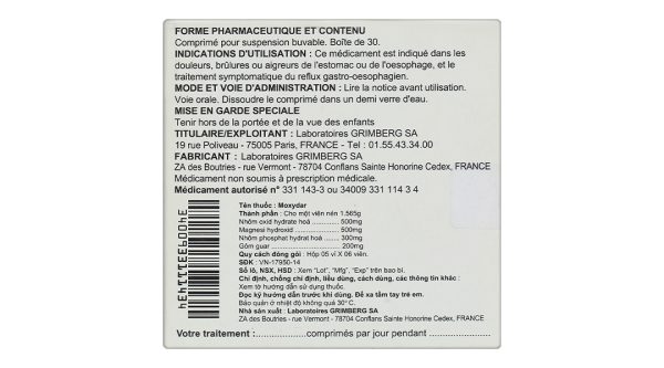 Moxydar trị các chứng trào ngược dạ dày, thực quản (5 vỉ x 6 viên)