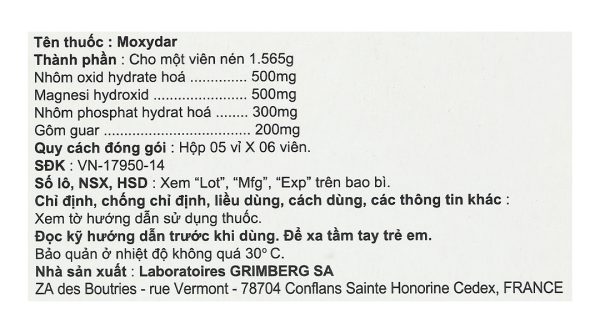 Moxydar trị các chứng trào ngược dạ dày, thực quản (5 vỉ x 6 viên)