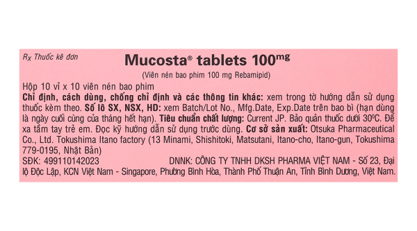 Mucosta Tablets 100mg trị viêm loét dạ dày (10 vỉ x 10 viên)