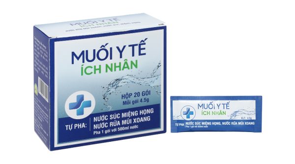 Muối Y Tế Ích Nhân pha nước súc miệng họng, rửa mũi (20 gói x 4.5g)