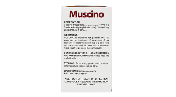 Muscino trị triệu chứng ho khan, ho do kích ứng (10 vỉ x 10 viên)