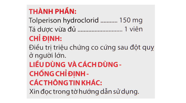 Mynarac 150mg điều trị triệu chứng co cứng cơ sau đột quỵ (6 vỉ x 10 viên)