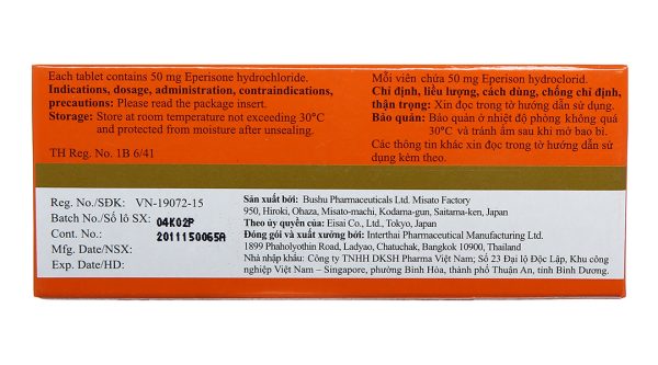 Myonal 50mg cải thiện các triệu chứng tăng trương lực cơ (3 vỉ x 10 viên)