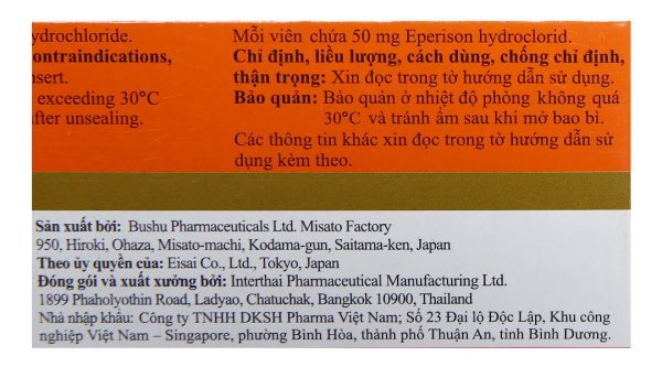 Myonal 50mg cải thiện các triệu chứng tăng trương lực cơ (3 vỉ x 10 viên)