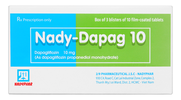 Nady-Dapag 10 trị đái tháo đường tuýp 2 (3 vỉ x 10 viên)