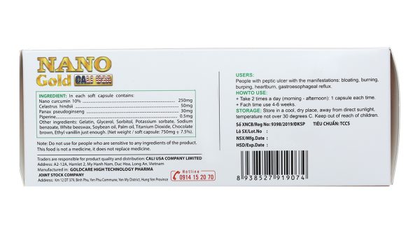 Nano Gold New Cali USA hỗ trợ giảm viêm loét dạ dày hộp 30 viên