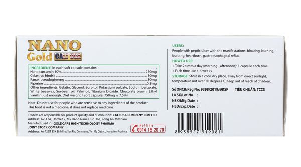 Nano Gold New Cali USA hỗ trợ giảm viêm loét dạ dày hộp 60 viên