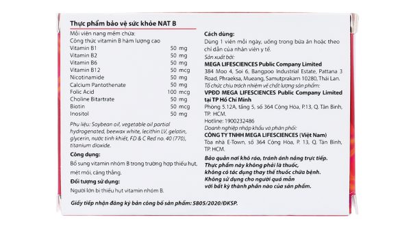 Nat B bổ sung vitamin B, giảm mệt mỏi hộp 30 viên