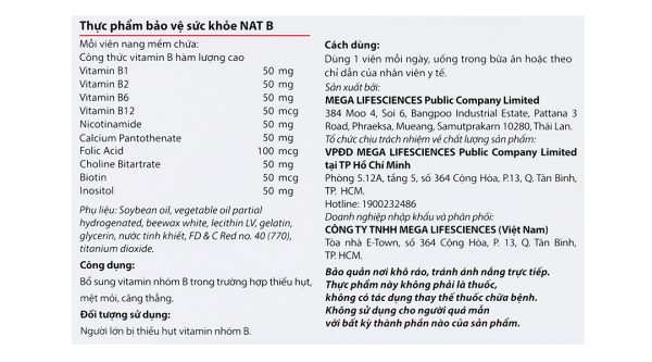 Nat B bổ sung vitamin B, giảm mệt mỏi hộp 30 viên