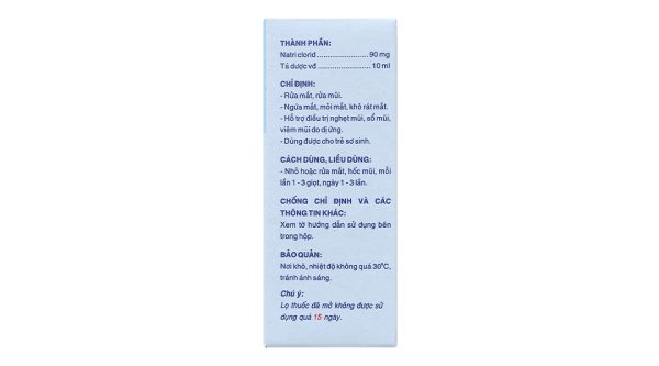 Dung dịch nhỏ mắt Natri Clorid Bidiphar 0.9% vệ sinh mắt, mũi lọ 10ml