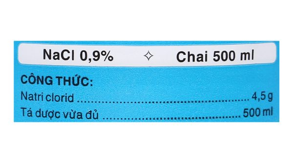 Nước muối Natri Clorid 0.9% F.T Pharma dùng rửa vết thương, súc miệng chai 500ml