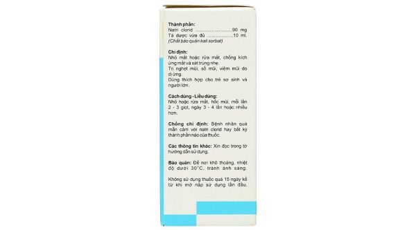 Dung dịch nhỏ mắt, mũi Natriclorid 0,9% Medipharco trị kích ứng mắt, viêm mũi chai 10 ml