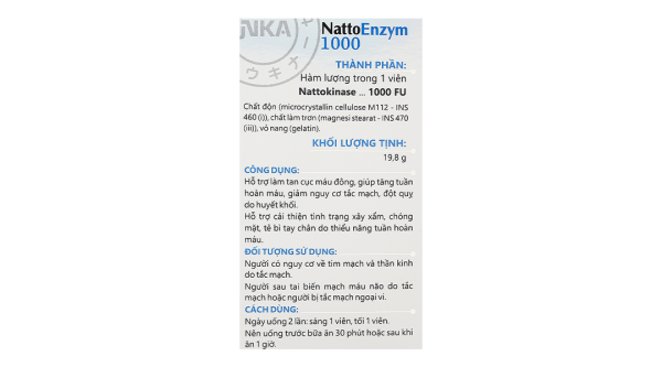 NattoEnzym 1000 hỗ trợ làm tan cục máu đông, giảm nguy cơ đột quỵ lọ 60 viên