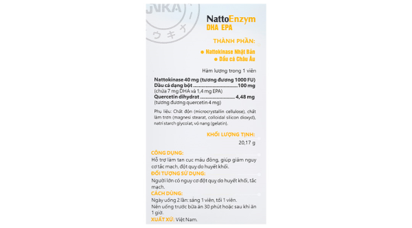 NattoEnzym DHA EPA giúp giảm nguy cơ tắc mạch, đột quỵ do huyết khối chai 60 viên