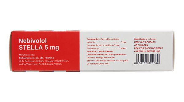 Nebivolol Stella 5mg trị tăng huyết áp (3 vỉ x 10 viên)