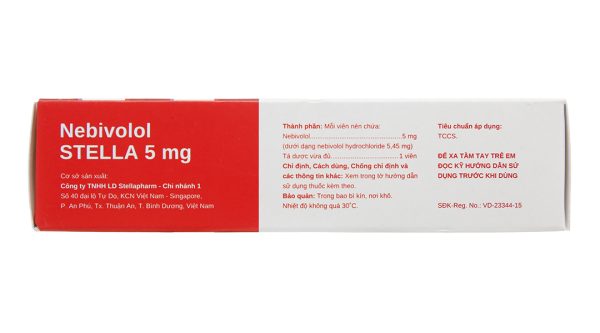 Nebivolol Stella 5mg trị tăng huyết áp (3 vỉ x 10 viên)