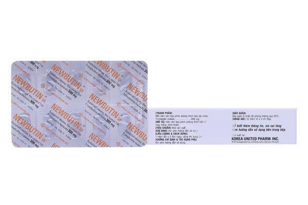 Newbutin SR 300mg trị trào ngược dạ dày, thực quản (3 vỉ x 10 viên)