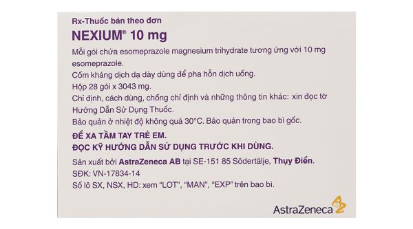Cốm pha hỗn dịch Nexium 10mg trị trào ngược dạ dày, thực quản (28 gói x 3043mg)