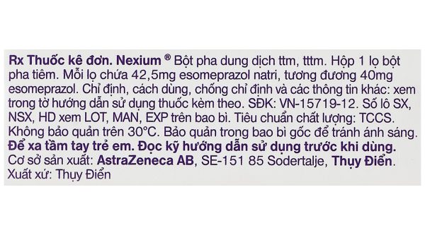Bột pha tiêm Nexium 40mg trị trào ngược dạ dày-thực quản hộp 1 lọ 40mg