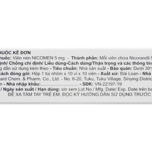 Nicomen Tablets 5mg trị đau thắt ngực (10 vỉ x 10 viên)