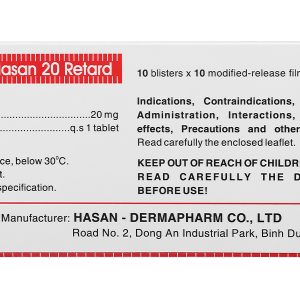 Nifedipin Hasan 20 Retard trị tăng huyết áp, đau thắt ngực (10 vỉ x 10 viên)