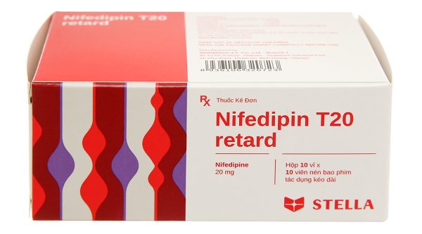 Nifedipin T20 Retard Stella trị tăng huyết áp, đau thắt ngực (10 vỉ x 10 viên)