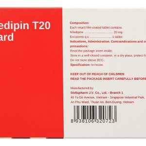 Nifedipin T20 Retard Stella trị tăng huyết áp, đau thắt ngực (10 vỉ x 10 viên)