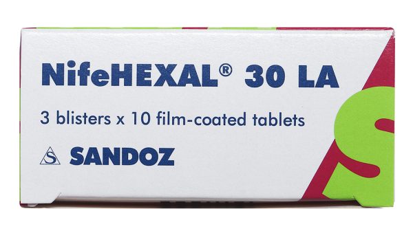 NifeHEXAL 30 LA trị tăng huyết áp, dự phòng trị đau thắt ngực (3 vỉ x 10 viên)
