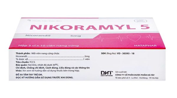 Nikoramyl 5 phòng và điều trị cơn đau thắt ngực (3 vỉ x 10 viên)