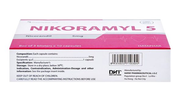 Nikoramyl 5 phòng và điều trị cơn đau thắt ngực (3 vỉ x 10 viên)