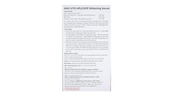 Serum NNO Vite Aplicapz dưỡng trắng da hộp 3 vỉ x 10 viên