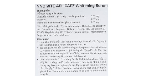 Serum NNO Vite Aplicapz dưỡng trắng da hộp 3 vỉ x 10 viên