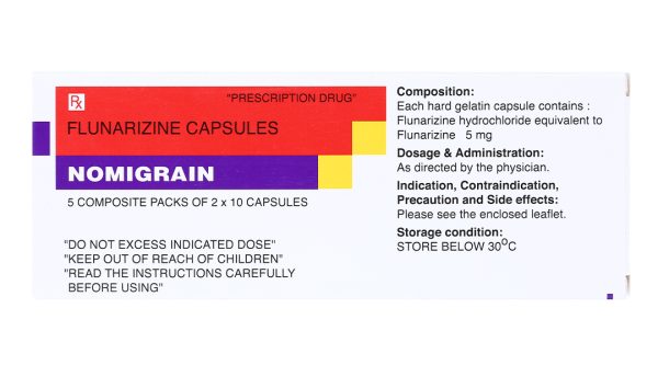 Nomigrain 5mg trị dự phòng đau nửa đầu (5 vỉ x 20 viên)