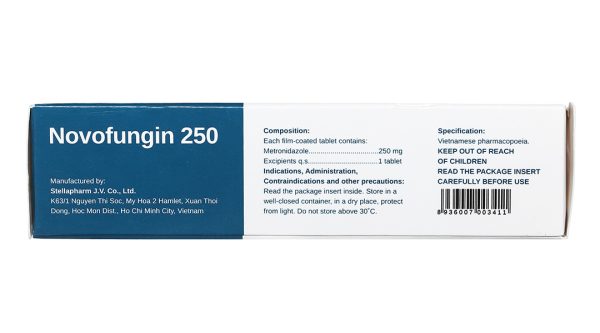 Novofungin 250 phòng, trị nhiễm khuẩn kỵ khí (2 vỉ x 10 viên)