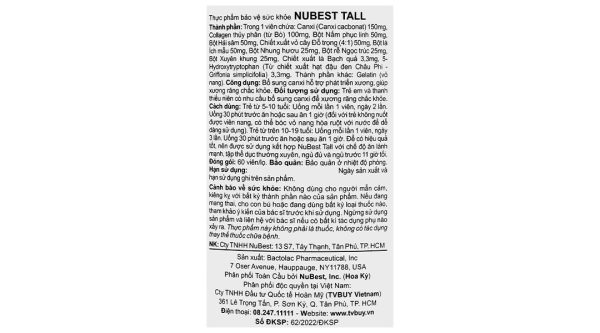NuBest Tall hỗ trợ phát triển chiều cao lọ 60 viên