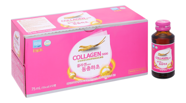 Nước Collagen Đông Trùng Hạ Thảo Biok ngừa lão hóa da, tăng đề kháng hộp 10 chai x 75ml