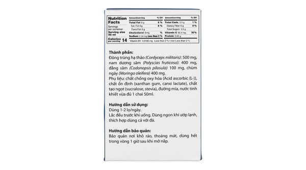 Nước uống đông trùng hạ thảo Hector Sâm bồi bổ sức khỏe, tăng đề kháng hộp 10 chai x 50ml