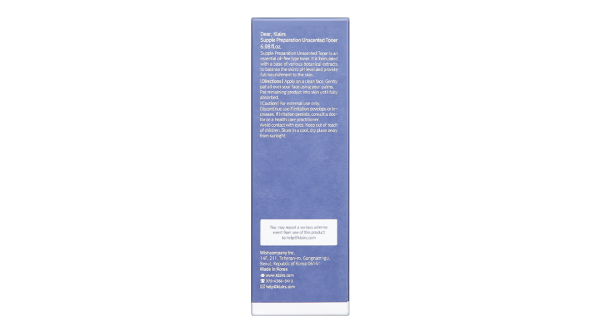 Nước hoa hồng Klairs Supple Preparation Unscented Toner không mùi cấp ẩm cho da chai 180ml