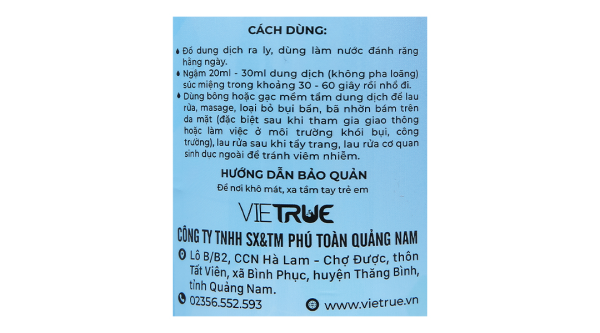 Nước muối Vietrue sát khuẩn, súc miệng chai 1000ml