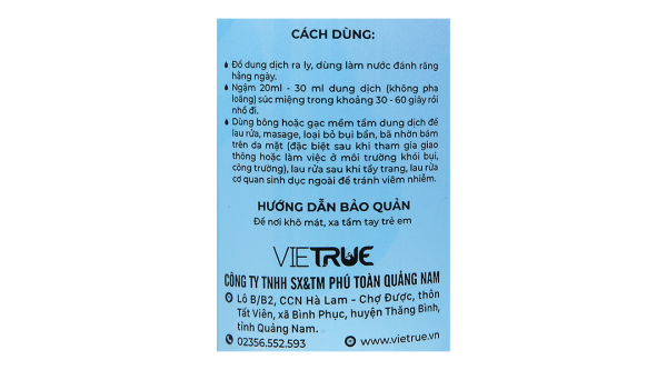 Nước muối Vietrue sát khuẩn, súc miệng chai 500ml