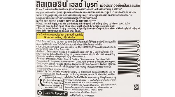 Nước súc miệng Listerine Healthy Bright giúp trắng răng chai 750ml