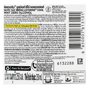 Nước súc miệng Listerine Cool Mint không cay ngừa mảng bám chai 250ml