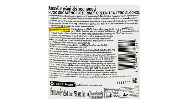 Nước súc miệng Listerine Trà Xanh ngăn ngừa sâu răng chai 750ml