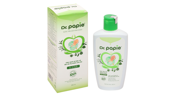 Nước tắm gội thảo dược Dr.Papie ngừa rôm sảy, mẩn ngứa cho bé chai 230ml