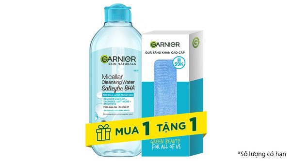 Nước tẩy trang Garnier Salicylic BHA giúp làm sạch, ngừa mụn cho da dầu & mụn chai 400ml