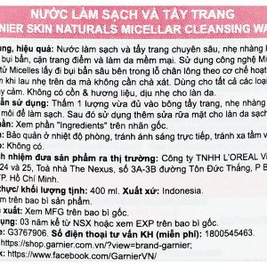 Nước tẩy trang Garnier All in 1 giúp làm sạch sâu, dịu nhẹ cho da nhạy cảm chai 400ml