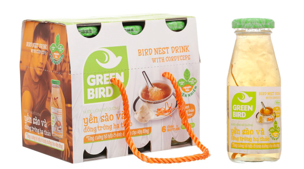 Nước yến sào và đông trùng hạ thảo Green Bird hộp 6 chai x 185ml