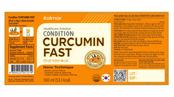 Nước uống Condition Curcumin Fast bảo vệ niêm mạc dạ dày hộp 10 chai x 100ml