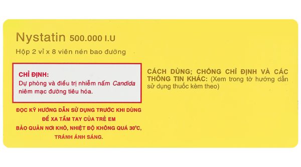 Nystatin 500.000 I.U Vidipha phòng và trị nhiễm nấm Candida (2 vỉ x 8 viên)